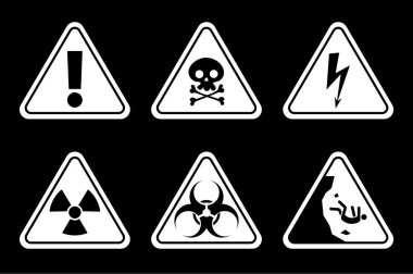 Warning attention pictogram danger safety yellow sign isolated set. Vector flat graphic design illustration clipart
