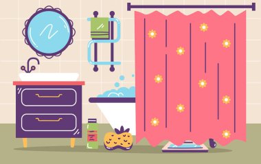 Banyo banyosu iç mekan konsepti. Vektör düz grafik tasarım çizimi