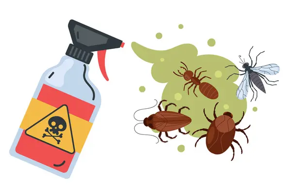 Controle Insetos Bug Barata Formiga Carrapato Conceito Assassino Mosquitos Ilustração — Vetor de Stock