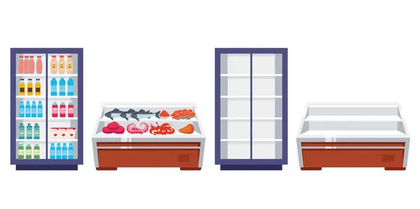 Produto Mercearia Alimentos Refrigerador Vazio Conceito Completo Desenho Gráfico Desenho — Vetor de Stock