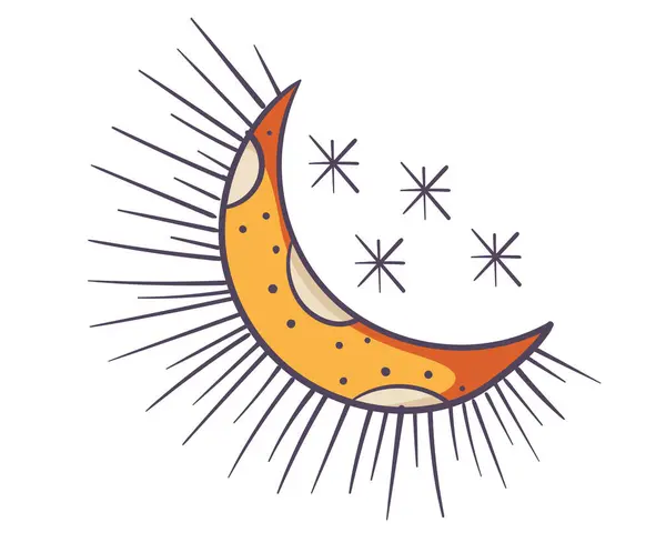 Luna Media Luna Estrella Noche Espacio Cielo Aislado Concepto Ilustración Vectores de stock libres de derechos