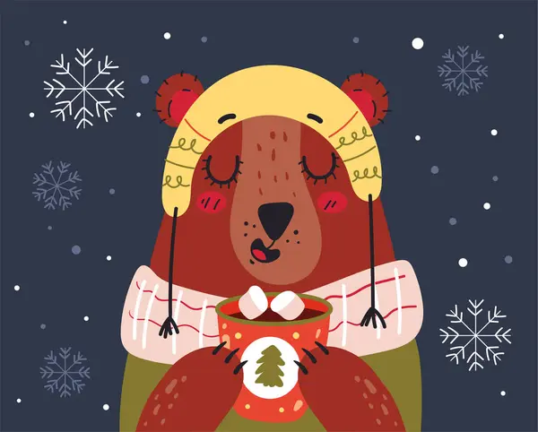 Natal Beruang Kartu Liburan Dekorasi Konsep Tahun Baru Ilustrasi Desain Grafik Vektor