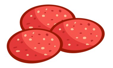 Beyaz arka planda izole edilmiş salam sosisi dilimi. Vektör grafik tasarım çizim ögesi