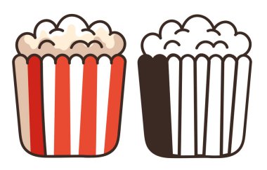 Mısır patlağı patlamış mısır sineması beyaz arka plan kavramına izole edilmiştir. Vektör düz grafik tasarım çizimi