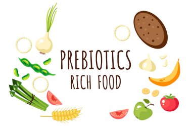 Prebiyotik fiber zengin besin vektörü bilgi grafikleri konsepti. Vektör karikatür grafik tasarım elemanı çizimi