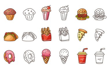 Beyaz arka plandaki abur cubur düz çizgi modern tarzda izole edilmiş. Vektör düz grafik tasarım çizimi