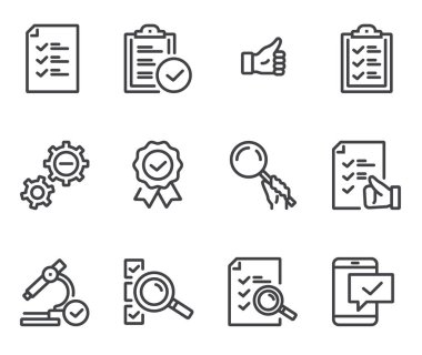 Test tiki onay işaretini kontrol et. Düz çizgi ince izole simge seti