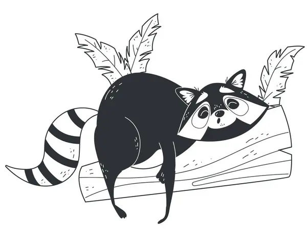 Cartoon Cute Raccoon Black Logo Isolated Concept Vector Flat Graphic — Stock Vector