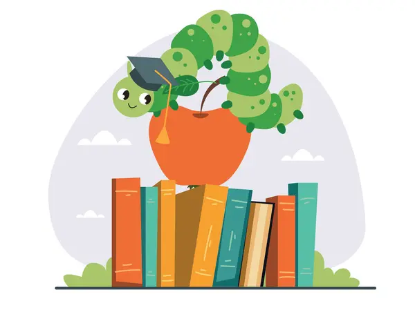 Bookworm Worm Book Library Education Concept Векторная Плоская Графика Лицензионные Стоковые Иллюстрации