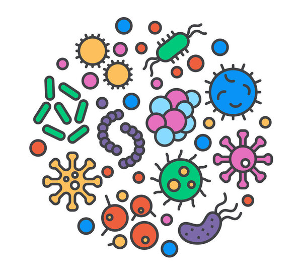 Бактерии микроорганизмов бациллы круглые изолированные концепции. Векторная графическая иллюстрация