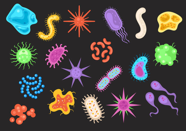 Germs organic bacteria icon set. Vector flat graphic design illustration