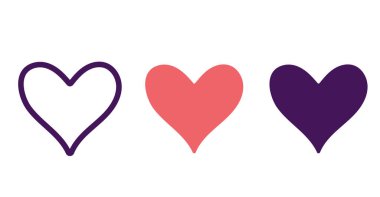Kalp şeklindeki ikon aşk sembolü karalama çizimi izole bir set çizer. Vektör düz grafik tasarım çizimi