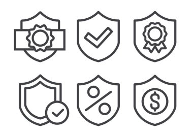 Kalkanlar güvenlik logosu simgelerini koruyor. Vektör düz grafik tasarım çizimi