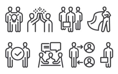 Çizgi çizgisi iş adamları izole edildi. Vektör düz grafik tasarım çizimi