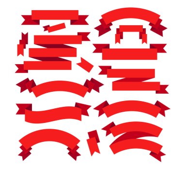 Kırmızı kurdele satışı amblemi izole edilmiş set konsepti. Vektör tasarımı grafik illüstrasyonu