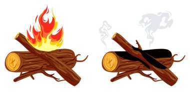 Tahta gövdenin soyu tükendi ve yangın izole edildi. Vektör grafik tasarımı illüstrasyonu