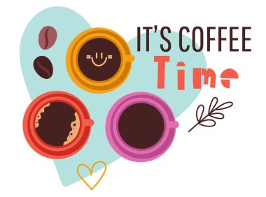 Kahve çayı sabah kahvaltısı konsepti. Vektör düz grafik tasarım çizimi