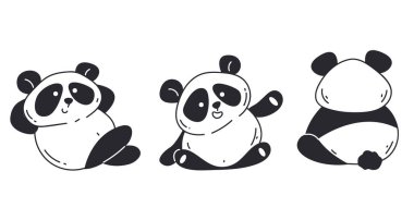 Şirin panda hayvan bebek karakter karalama çizgisi sanat konsepti. Vektör grafik tasarım ögesi çizimi
