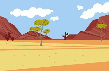 Çöl manzarası doğa ve batı konsepti. Vektör düz çizgi film grafik tasarım çizimi