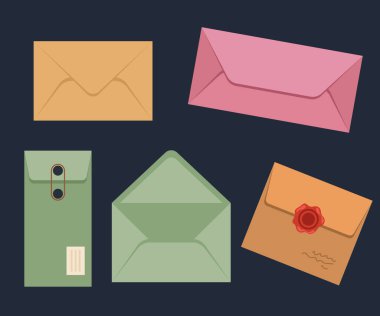 Posta kağıdı, kartpostal, tebrik kartı ofis konsepti. Vektör düz grafik tasarım çizimi