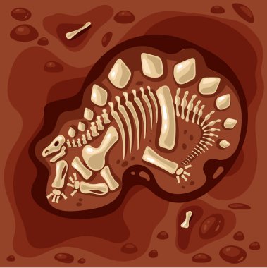 Dinozor iskeleti fosil kazıları arkeoloji izole edildi. Vektör düz grafik tasarım çizgi film illüstrasyonu