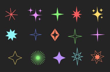 Yıldızlar parlak ışık şeklindeki elementler izole edildi. Vektör karikatür grafik tasarım elemanı çizimi