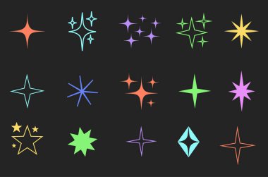 Yıldızlar parlak ışık şeklindeki elementler izole edildi. Vektör karikatür grafik tasarım elemanı çizimi
