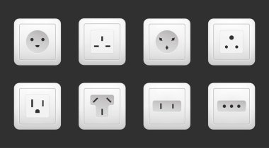 Soket prizi, elektrik tipi anahtar güç aygıtı konsepti. Vektör grafik tasarım ögesi çizimi