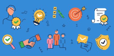 Çizgi sanatı ana hatlarıyla iş kurma ödülü, izole edilmiş ikonlar. Vektör grafik tasarım çizim ögesi