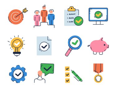 İş hattı ana hatları biçim simgeleri izole edildi. Vektör grafik tasarım çizim ögesi 