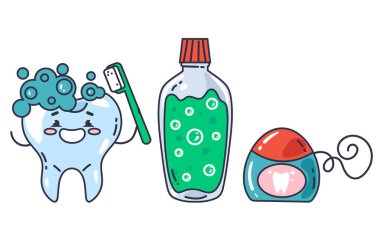 Diş macunu diş fırçası diş macunu diş macunu diş sağlığı soyut kavramı seti. Vektör grafik tasarım çizim ögesi