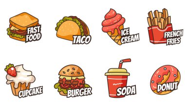 Fast food sokak abur cubur serisi. Basit tarz izole edilmiş konsept. 