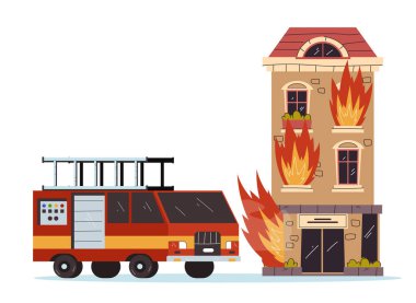 Yanan şehir yakınlarında itfaiye arabası basit bir tarz izole kavramı. 