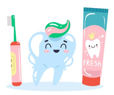 Diş macunuyla duş alan dişçi. Vektör düz grafik tasarım çizgi film illüstrasyonu