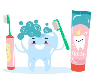 Diş macunuyla duş alan dişçi. Vektör düz grafik tasarım çizgi film illüstrasyonu