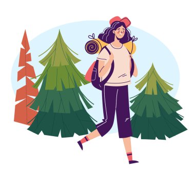 Turist haritası doğa yürüyüşü yaz ormanı konsepti. Vektör grafik tasarımı illüstrasyonu