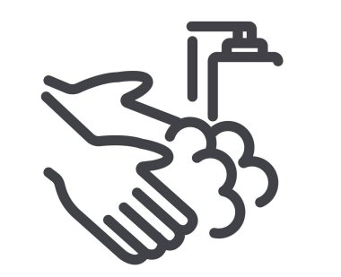 El yıkama ipi simgeleri. Taslak semboller seti, basit grafik elementler, modern doğrusal stil siyah piktogram koleksiyonu. El yıkama, hijyen, el yıkama konseptleri. Vektör satırı simgeleri ayarlandı