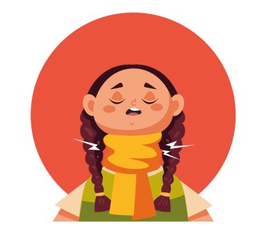 Gırtlak hastalığı olan çocuk. Vektör düz grafik tasarım elemanı gösterimi