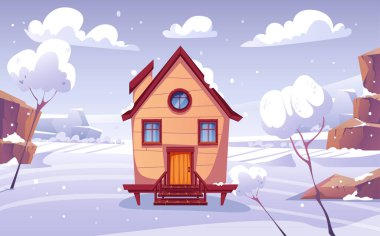 Winter City Karlı Orman Köyü şehir manzarası konsepti. Vektör grafik tasarım çizim ögesi