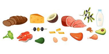 Gıda ürünleri süpermarket malzemeleri izole edilmiş. Vektör düz grafik tasarım çizimi