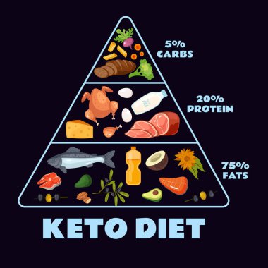 Keto diyet ketojenik protein sağlığı konsepti. Vektör grafik tasarımı illüstrasyonu