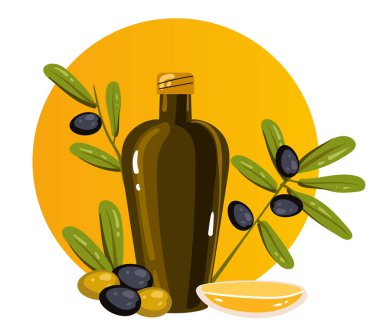 Zeytin yağı bileşimi tasarım elementi konsepti. Vektör düz çizgi film tasarım elemanı çizimi