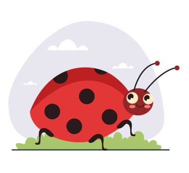 Sevimli böcek böceği uğur böceği izole seti. Vektör grafik tasarımı illüstrasyonu