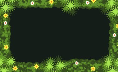 Yeşil yapraklı çiçek bahçesi doğa ekoloji çiçek çerçevesi pankartı. Vektör düz grafik tasarım çizimi