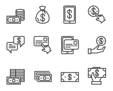 Para dolar nakit hattı basit simge setini izole etti. Vektör düz grafik tasarım çizimi