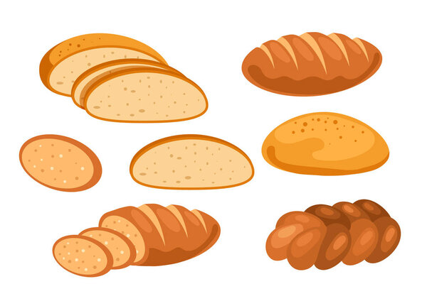 Выпечка хлеба торт торт изолированный набор. Иллюстрация векторных плоских элементов дизайна