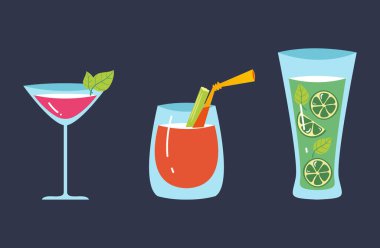 Meyve alkollü kokteyller izole edilmiş konsept. Vektör grafik tasarımı illüstrasyonu