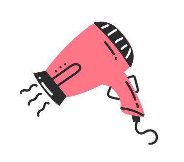 Saç kurutma makinesi beyaz arka plan konseptine izole edilmiş. Vektör grafik tasarım çizim ögesi