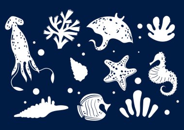 Sea life ocean underwater animals isolated set. Vector graphic design illustration element clipart