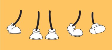 Çizgi film bacak retro klasik karakter maskot ayakkabısı izole seti. Vektör düz grafik tasarım çizimi